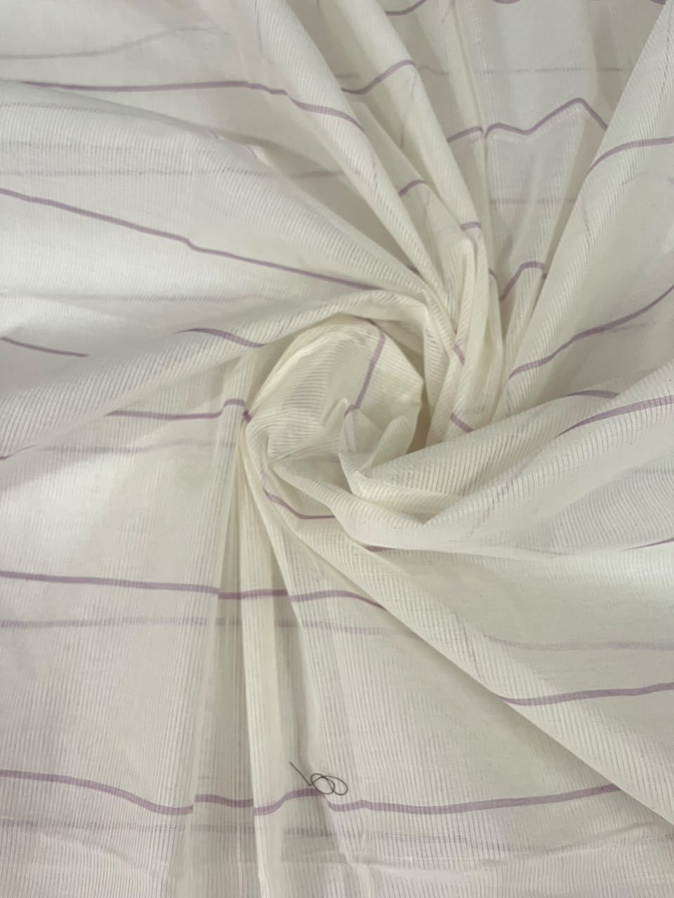 Classic Mangalagiri Cotton Dress Material in Lavender Purple & White | Elegant Striped Weave