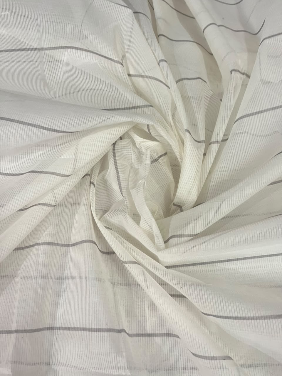 Classic Mangalagiri Cotton Dress Material in Silver Grey & White | Elegant Striped Weave