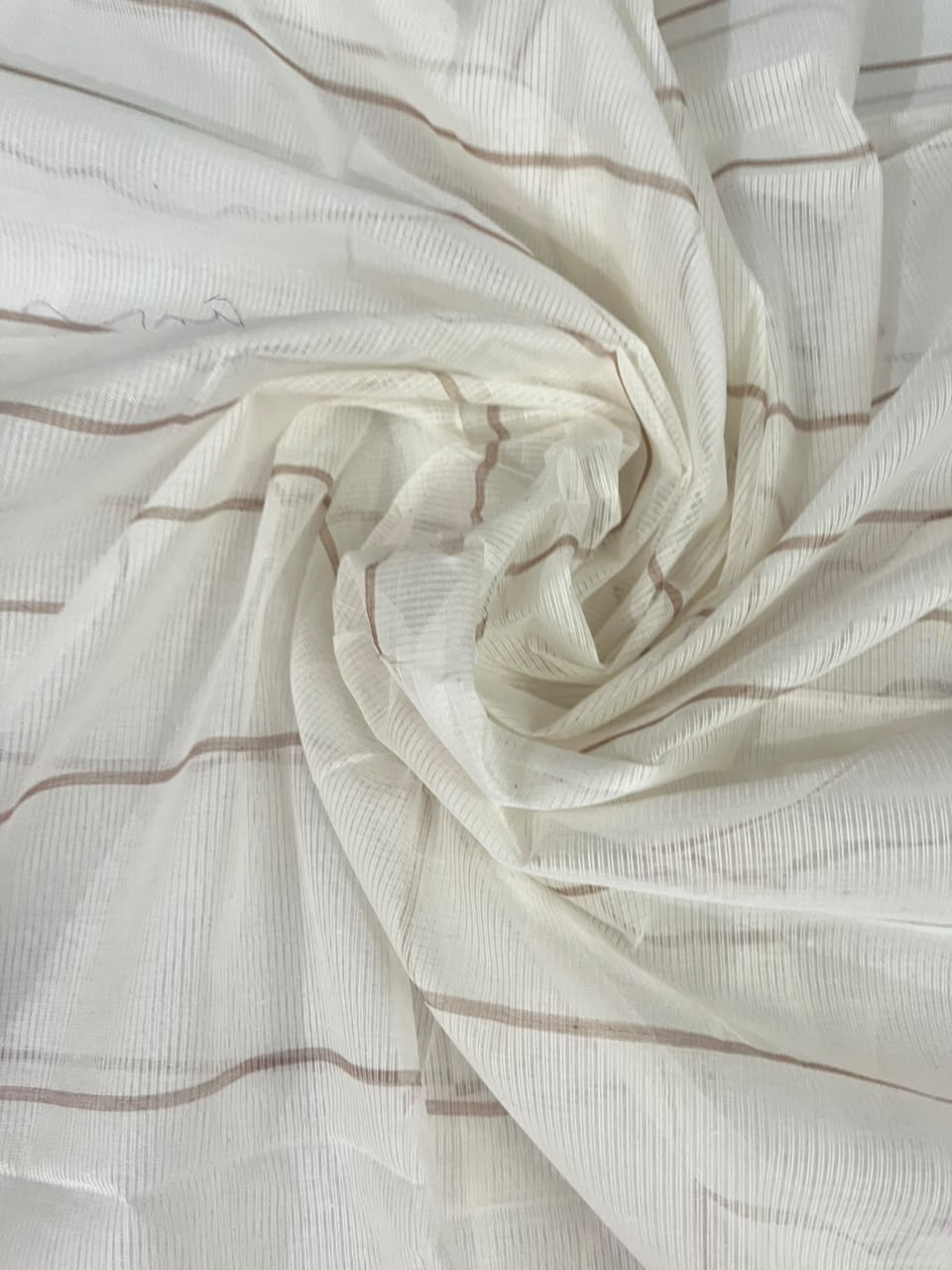 Classic Mangalagiri Cotton Dress Material in Coffee Brown & White | Elegant Striped Weave