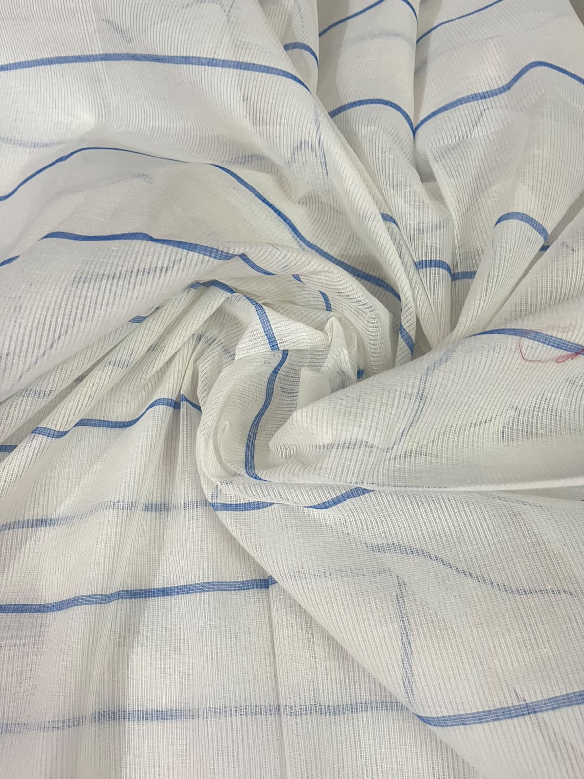 Classic Mangalagiri Cotton Dress Material in Royal Blue & White | Elegant Striped Weave