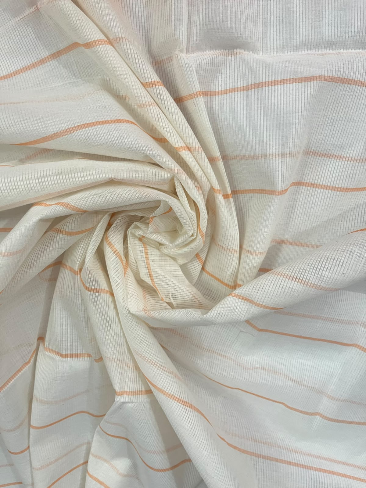 Classic Mangalagiri Cotton Dress Material in Peach Orange & White | Elegant Striped Weave