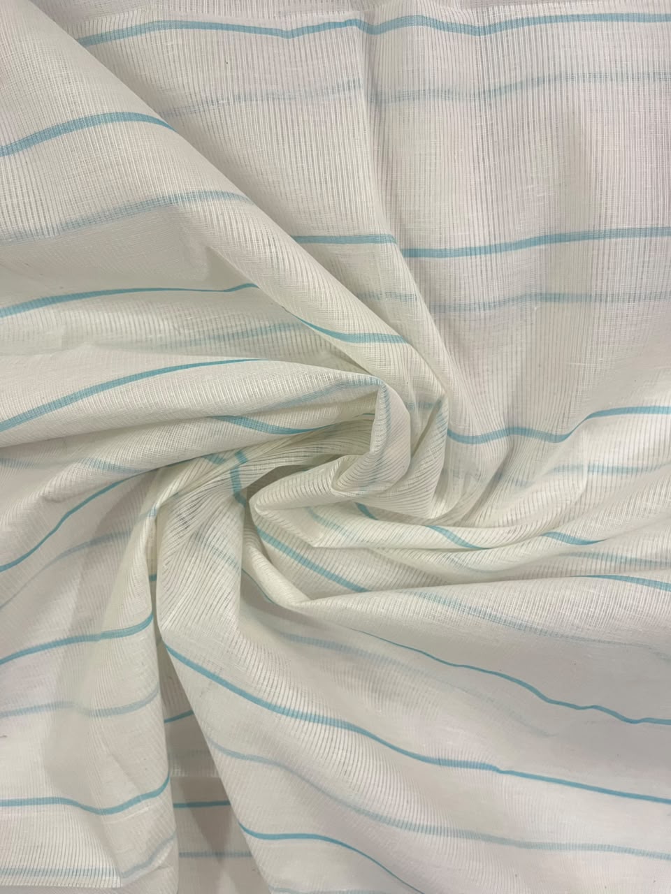 Classic Mangalagiri Cotton Dress Material in Aqua Blue & White | Elegant Striped Weave
