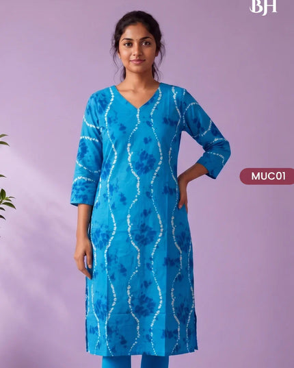 Sky Blue & White Tie-Dye Printed Mul Cotton Top with Full-Length Cotton Lining | Women's Casual Wear