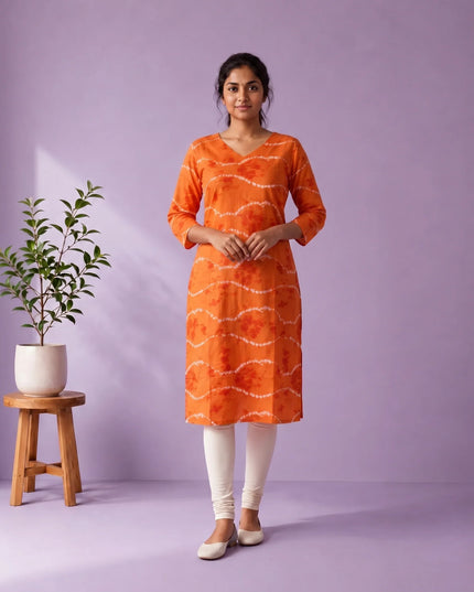 Orange & White Tie-Dye Printed Mul Cotton Top with Full-Length Cotton Lining | Women's Casual Wear