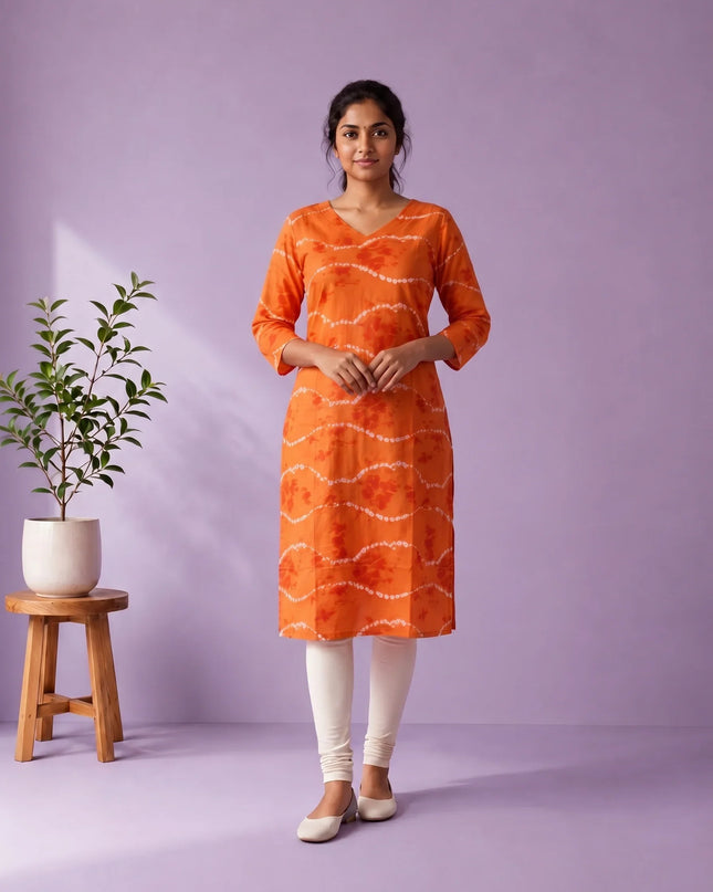 Orange & White Tie-Dye Printed Mul Cotton Top with Full-Length Cotton Lining | Women's Casual Wear