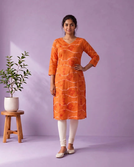Orange & White Tie-Dye Printed Mul Cotton Top with Full-Length Cotton Lining | Women's Casual Wear