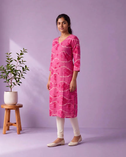 Rani Pink & White Tie-Dye Printed Mul Cotton Top with Full-Length Cotton Lining | Women's Casual Wear