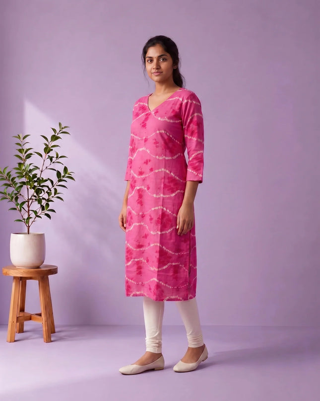 Rani Pink & White Tie-Dye Printed Mul Cotton Top with Full-Length Cotton Lining | Women's Casual Wear