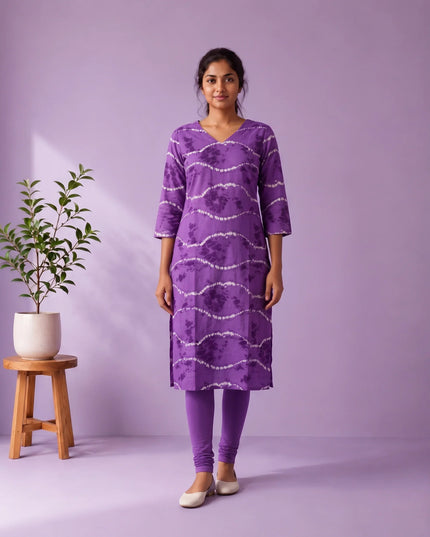 Purple & White Tie-Dye Printed Mul Cotton Top with Full-Length Cotton Lining | Women's Casual Wear
