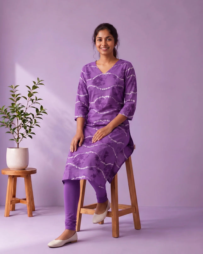 Purple & White Tie-Dye Printed Mul Cotton Top with Full-Length Cotton Lining | Women's Casual Wear