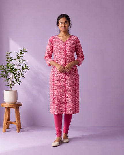 Rani Pink & White Shibori Printed Mul Cotton Top with Full-Length Cotton Lining | Women's Casual Wear