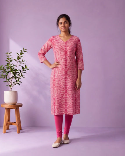 Rani Pink & White Shibori Printed Mul Cotton Top with Full-Length Cotton Lining | Women's Casual Wear