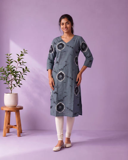 Slate Grey & Black Tie-Dye Printed Mul Cotton Top with Full-Length Cotton Lining | Women's Casual Wear