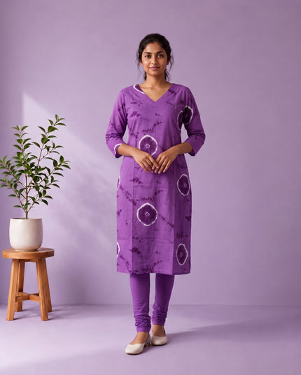 Purple & White Tie-Dye Printed Mul Cotton Top with Full-Length Cotton Lining | Women's Casual Wear