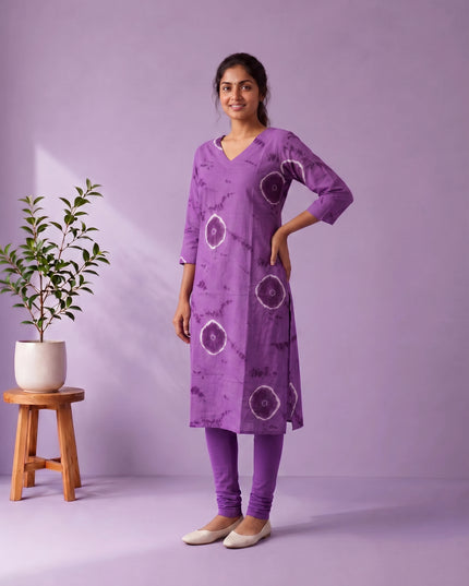 Purple & White Tie-Dye Printed Mul Cotton Top with Full-Length Cotton Lining | Women's Casual Wear