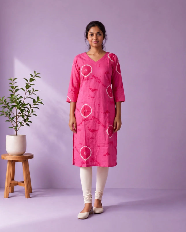 Rani Pink & White Tie-Dye Printed Mul Cotton Top with Full-Length Cotton Lining | Women's Casual Wear