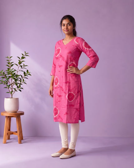 Rani Pink & White Tie-Dye Printed Mul Cotton Top with Full-Length Cotton Lining | Women's Casual Wear