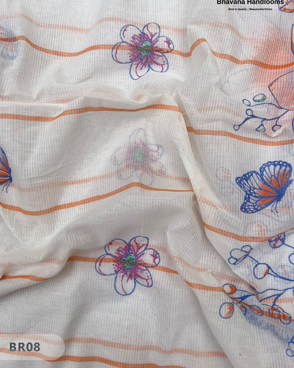 Mangalagiri Cotton Dress Material with White Chunni with Orange Colour
