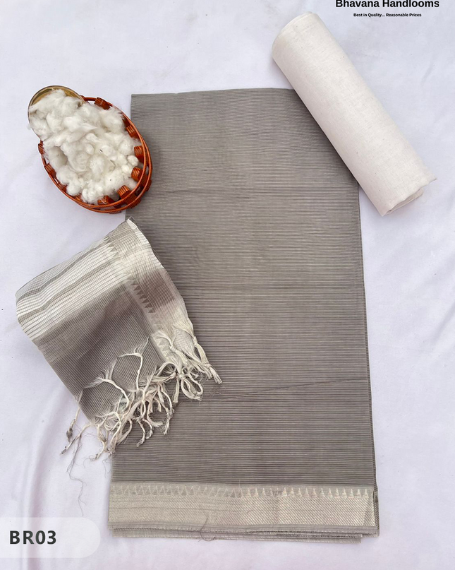 Mangalagiri Cotton Dress Material with White Chunni with Gray Colour