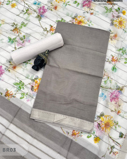 Mangalagiri Cotton Dress Material with White Chunni with Gray Colour