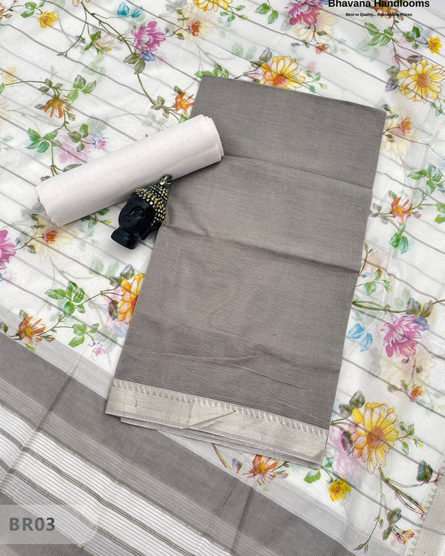 Mangalagiri Cotton Dress Material with White Chunni with Gray Colour