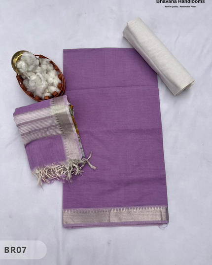 Mangalagiri Cotton Dress Material with White Chunni with Purple Colour