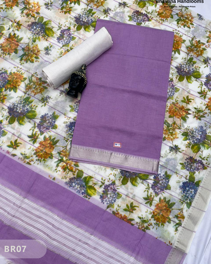 Mangalagiri Cotton Dress Material with White Chunni with Purple Colour