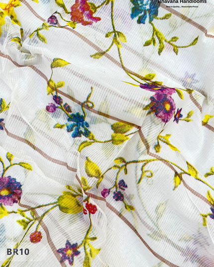 Mangalagiri Cotton Dress Material with White Chunni with  Brown Colour