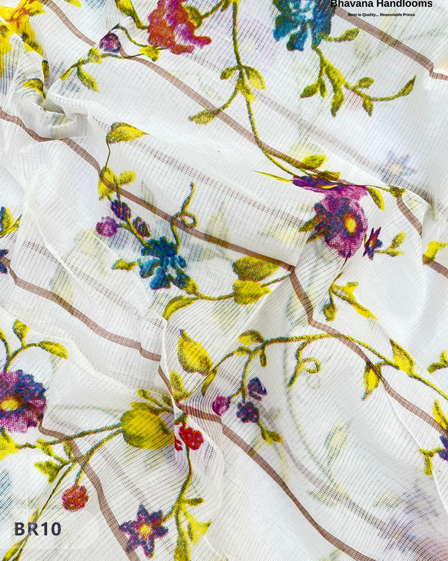 Mangalagiri Cotton Dress Material with White Chunni with  Brown Colour