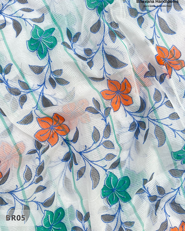 Mangalagiri Cotton Dress Material with White Chunni with Greenish Cyan Colour