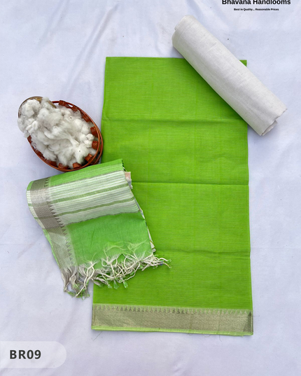 Mangalagiri Cotton Dress Material with White Chunni with Light Green Colour