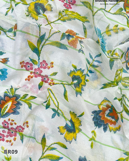 Mangalagiri Cotton Dress Material with White Chunni with Light Green Colour