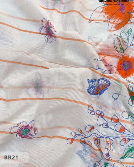 Mangalagiri Cotton Dress Material with White Chunni with Orange Colour