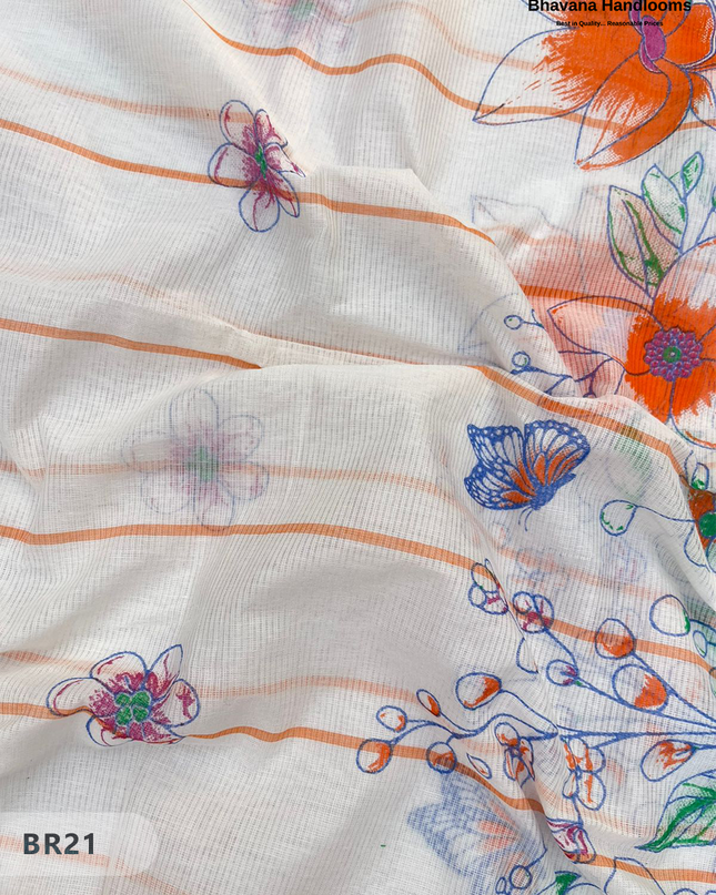 Mangalagiri Cotton Dress Material with White Chunni with Orange Colour