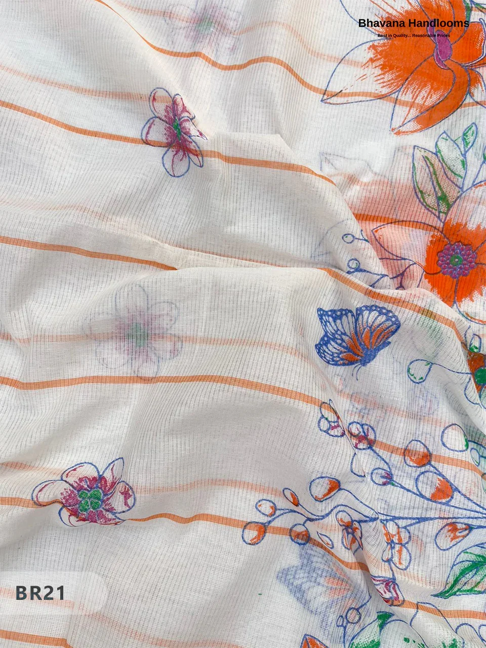 Mangalagiri Cotton Dress Material with White Chunni with Orange Colour