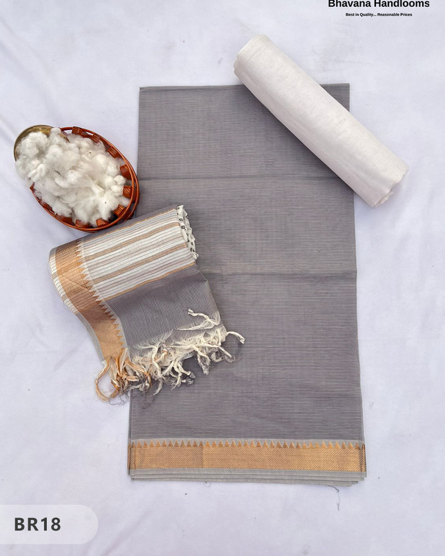 Mangalagiri Cotton Dress Material with White Chunni with Gray Colour