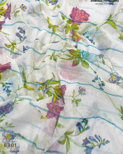 Mangalagiri Cotton Dress Material with White Chunni with Sky Blue Colour