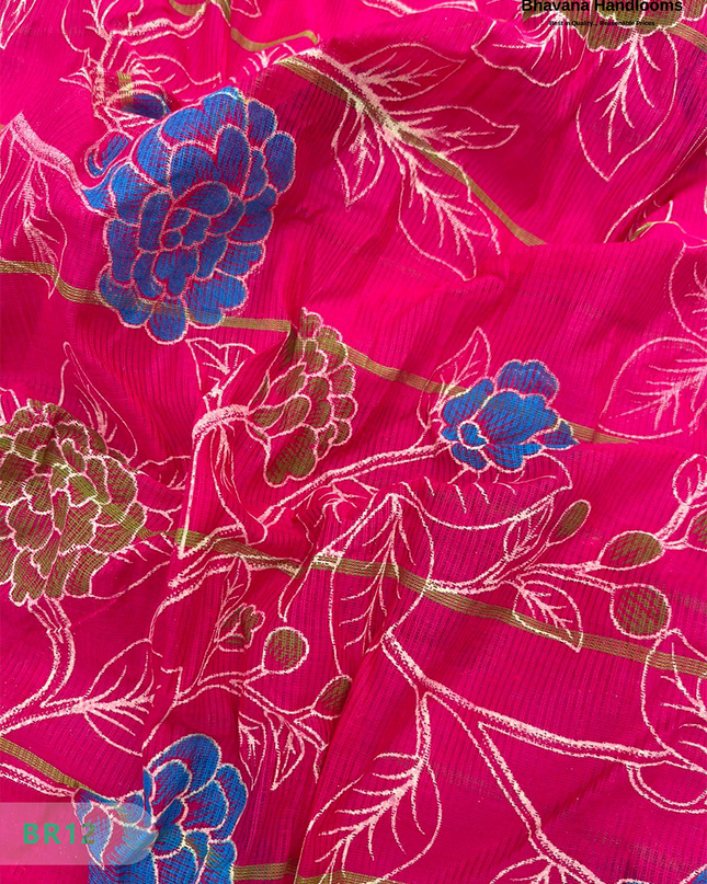 Mangalagiri Cotton Dress Material with White Chunni with Yellow Brown Colour
