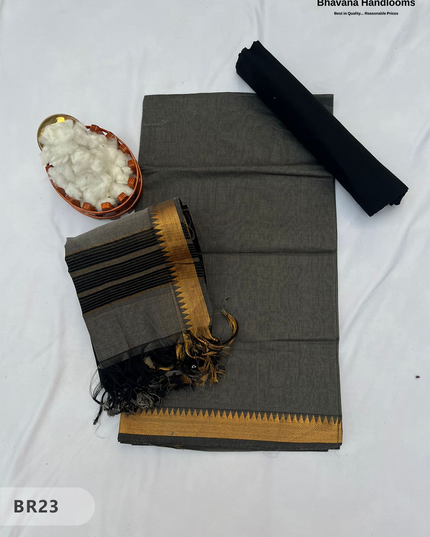 Mangalagiri Cotton Dress Material with White Chunni with Black Colour