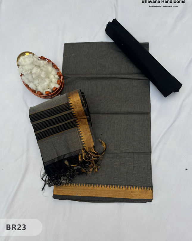 Mangalagiri Cotton Dress Material with White Chunni with Black Colour