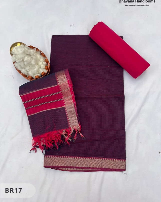 Mangalagiri Cotton Dress Material with White Chunni with Wine Red Colour