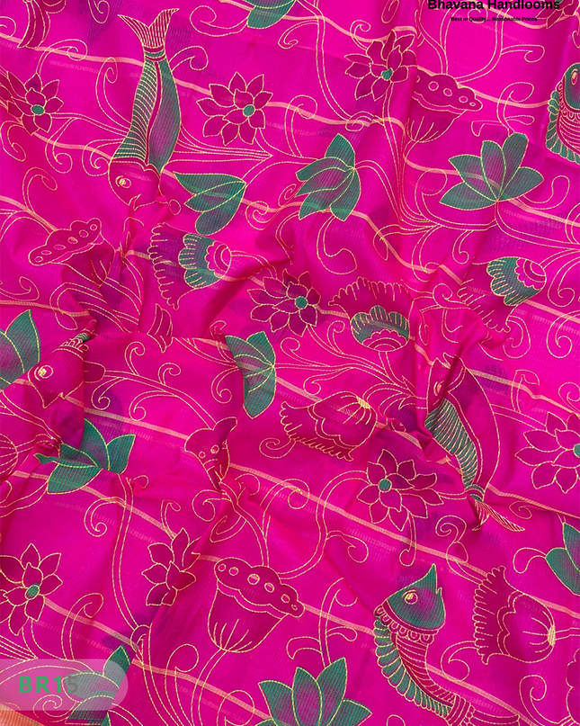 Mangalagiri Cotton Dress Material with White Chunni with Yellow Colour