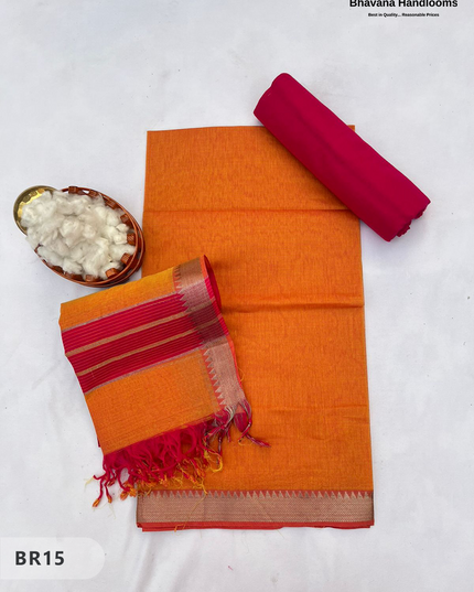 Mangalagiri Cotton Dress Material with White Chunni with Yellow Colour