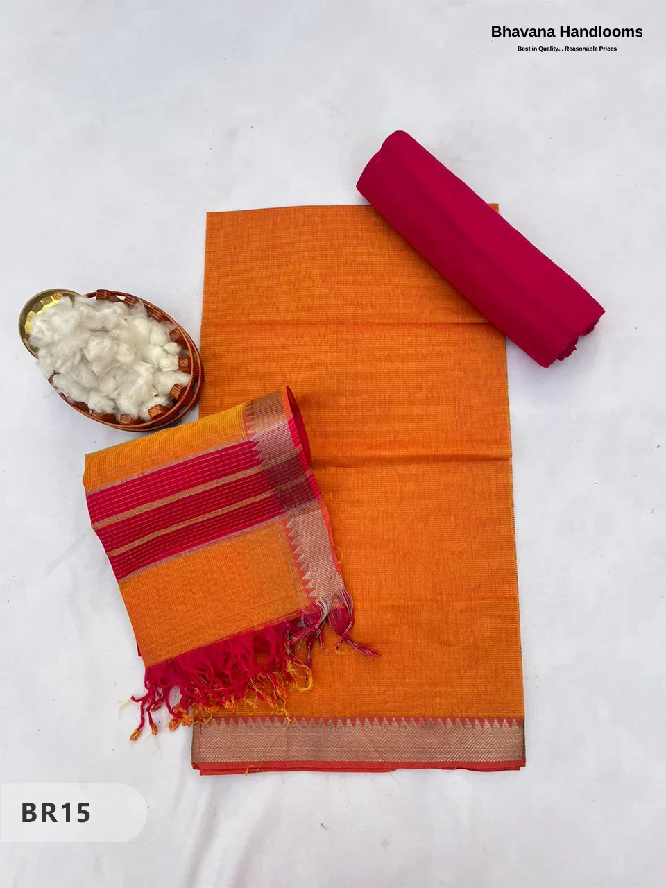 Mangalagiri Cotton Dress Material with White Chunni with Yellow Colour