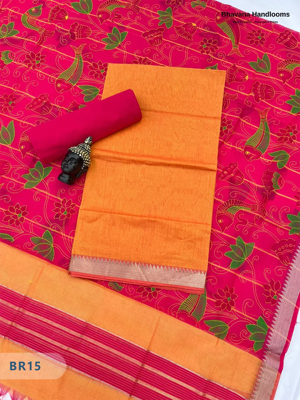 Mangalagiri Cotton Dress Material with White Chunni with Yellow Colour