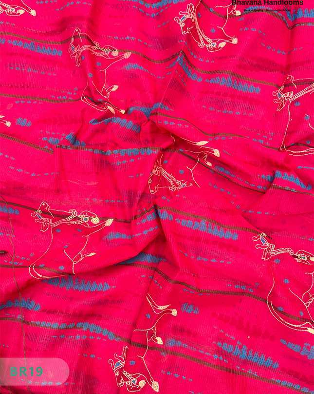 Mangalagiri Cotton Dress Material with White Chunni with Dark Brown Colour