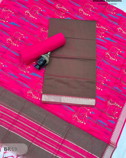 Mangalagiri Cotton Dress Material with White Chunni with Dark Brown Colour