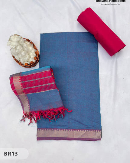 Mangalagiri Cotton Dress Material with White Chunni with Blue Colour