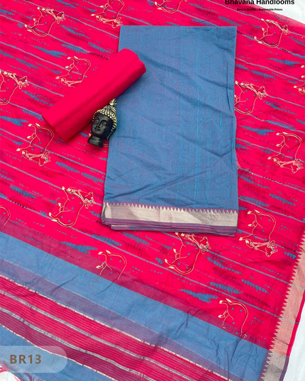 Mangalagiri Cotton Dress Material with White Chunni with Blue Colour