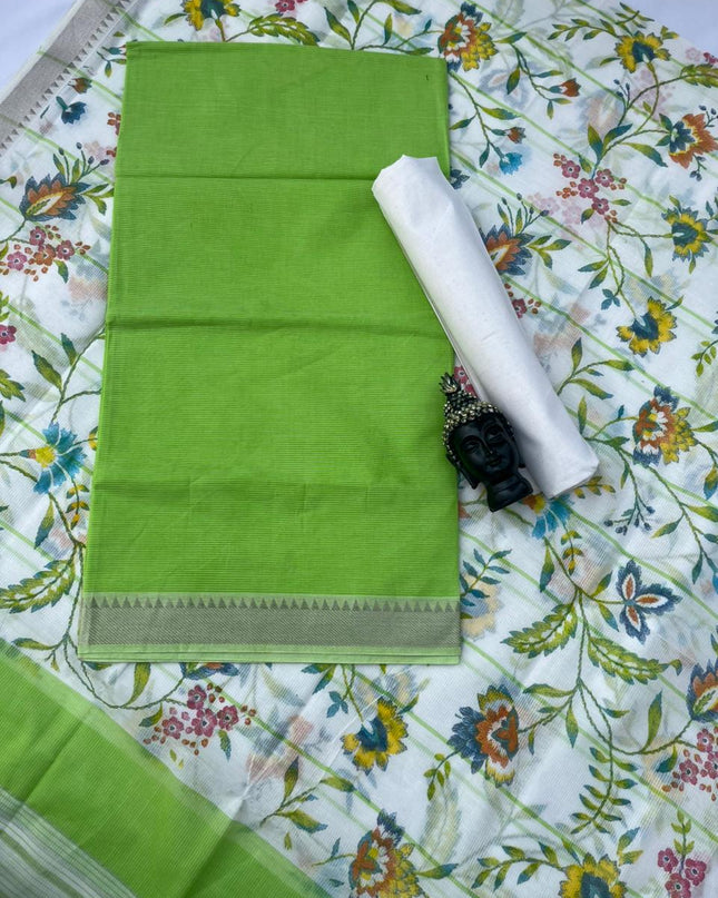 Pure Mangalagiri Cotton Dress Material in Green Color with Matching Dupatta